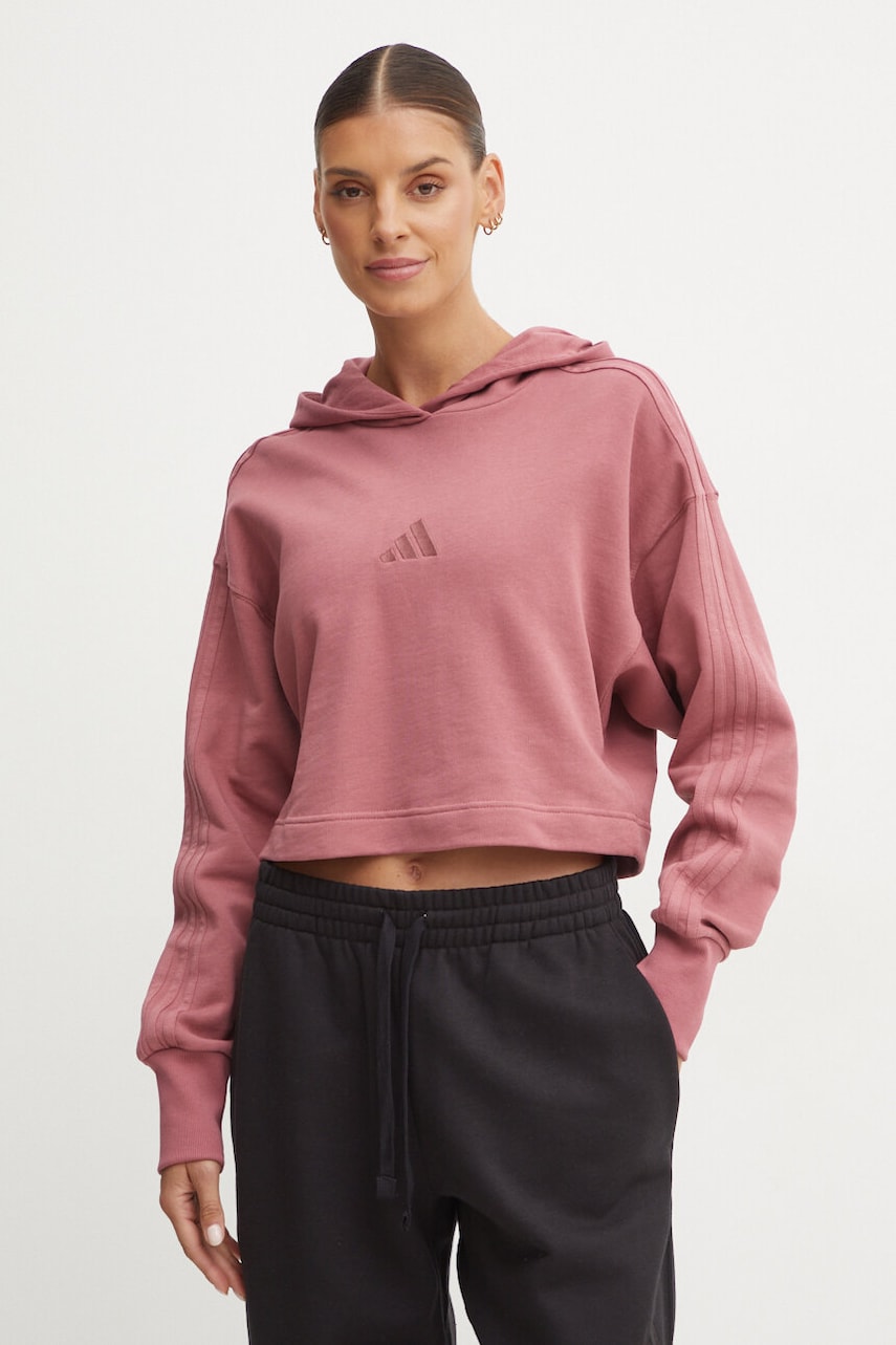 Βαμβακερή μπλούζα adidas All SZN γυναικεία, χρώμα: ροζ, με κουκούλα, IY6848