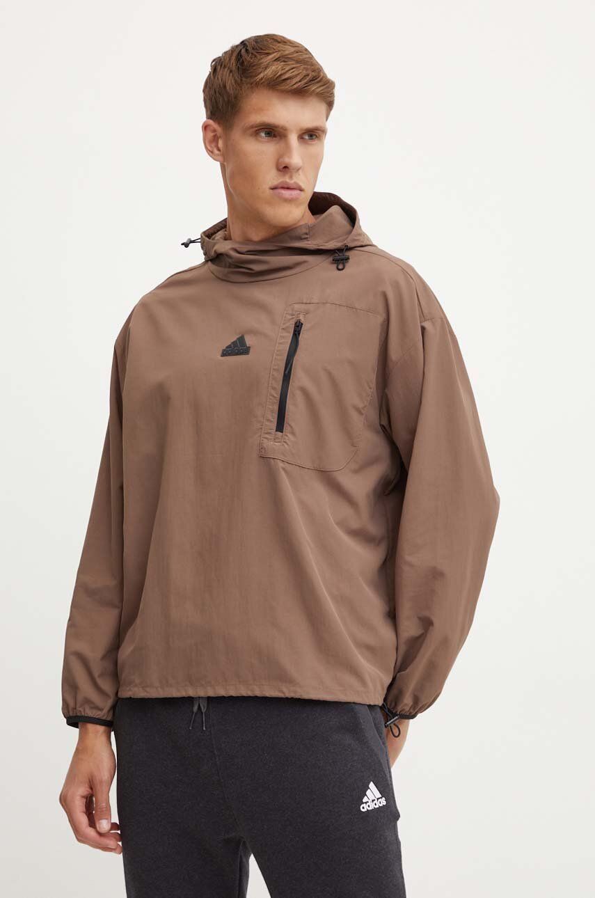 Μπουφάν adidas City Escape χρώμα: καφέ, IV7424