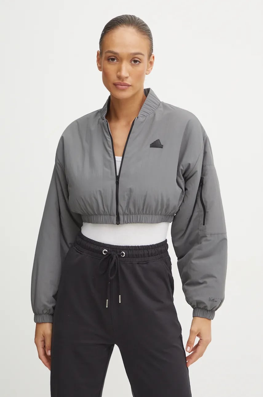 Μπουφάν adidas City Escape χρώμα: γκρι, IZ1492