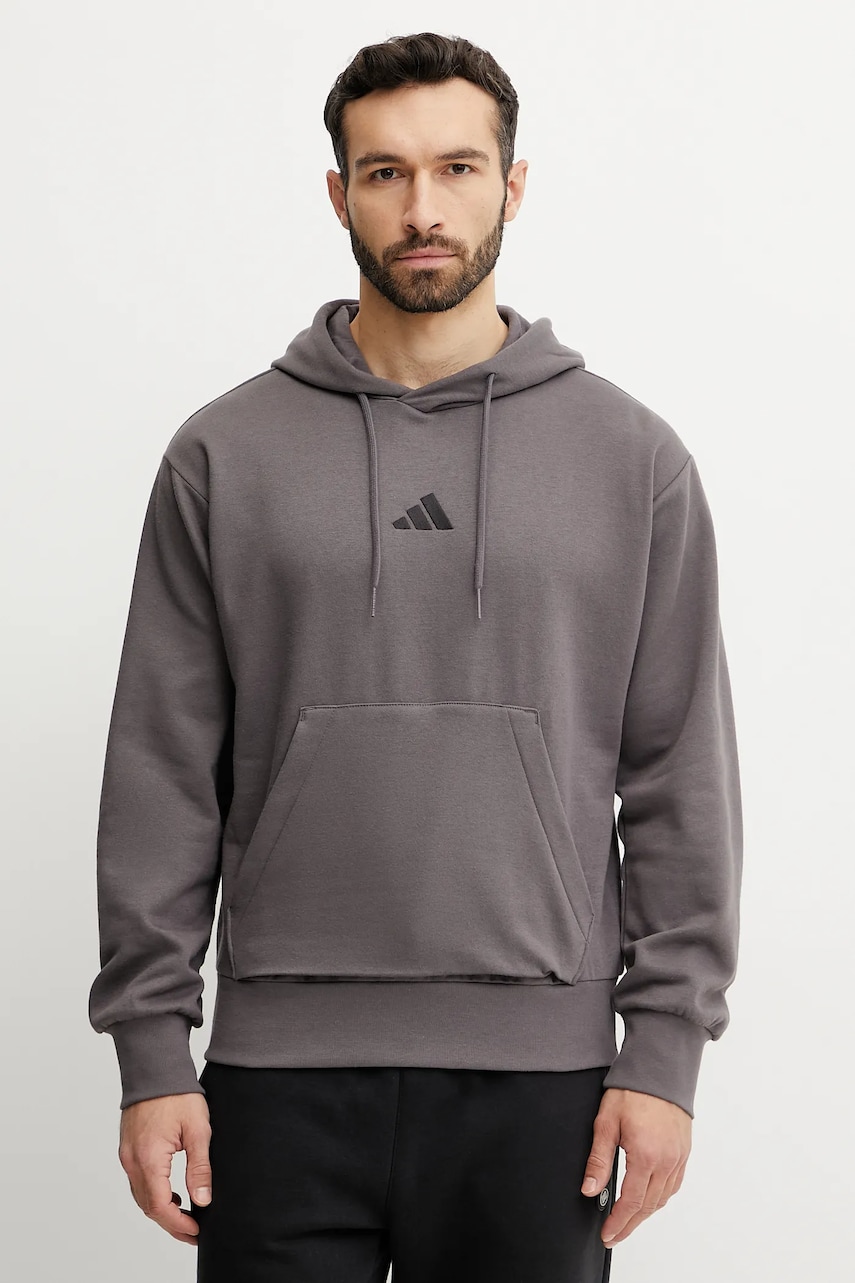 Μπλούζα adidas Feelcozy χρώμα: καφέ, με κουκούλα, IN6068