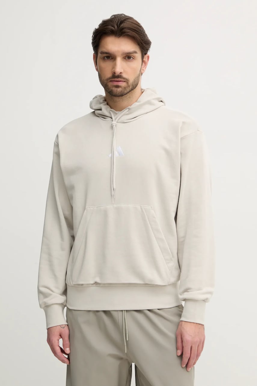 Μπλούζα adidas Feelcozy χρώμα: μπεζ, με κουκούλα, IN6085