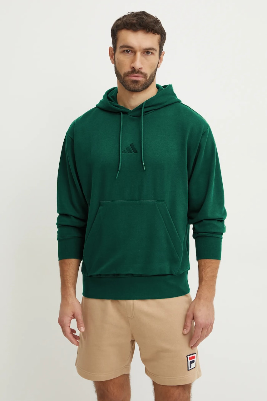 Μπλούζα adidas Feelcozy χρώμα: πράσινο, με κουκούλα, JE3802