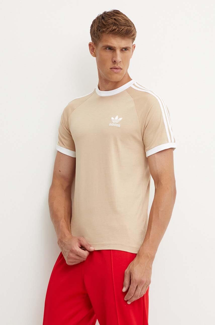 Βαμβακερό μπλουζάκι adidas Originals Adicolor Classics 3-Stripes Tee ανδρικό, χρώμα: μπεζ, IZ2366