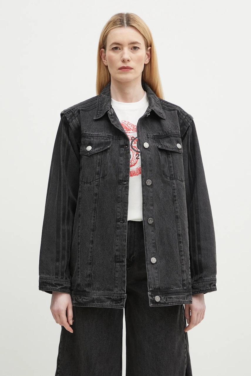Βαμβακερό τζιν πουκάμισο adidas Originals DENIM SHIRT JKT χρώμα: μαύρο, JY8882