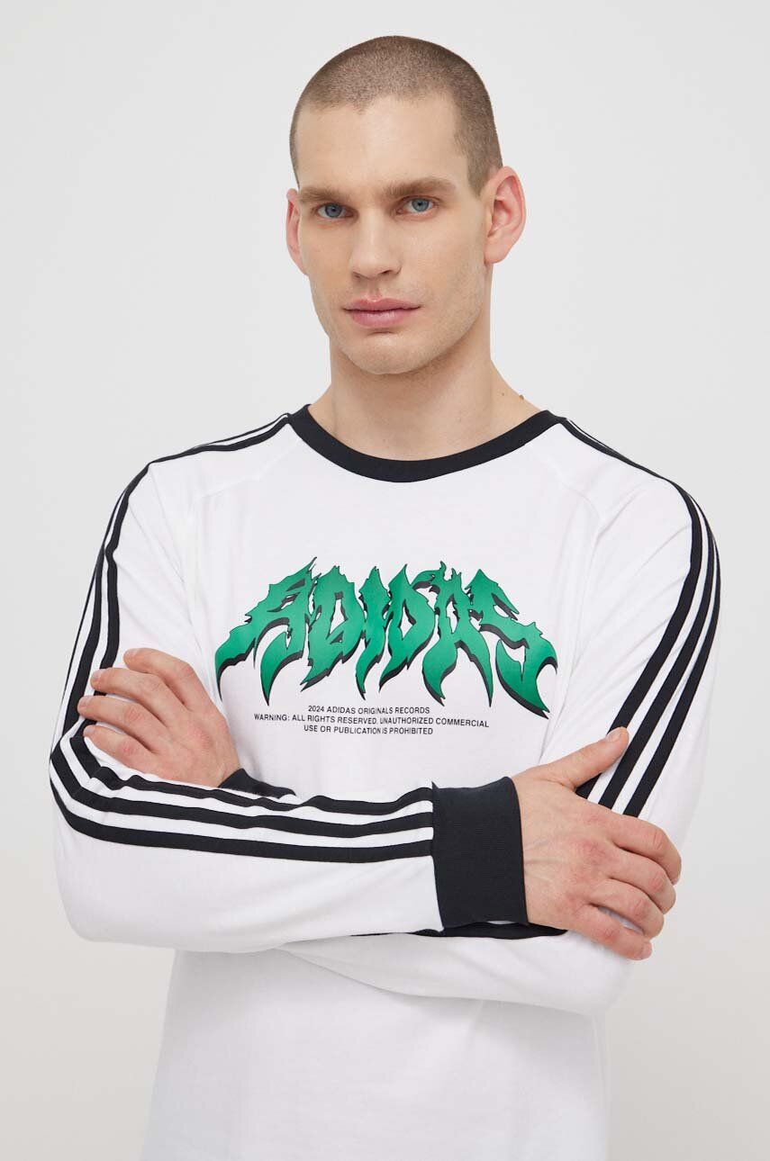 Βαμβακερή μπλούζα με μακριά μανίκια adidas Originals Flames χρώμα: άσπρο, IS2917