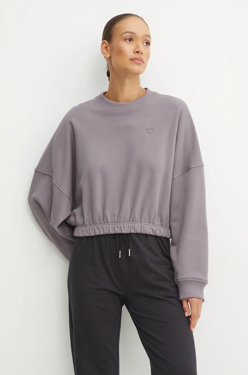 Βαμβακερή μπλούζα adidas Originals Premium Essentials Sweater γυναικεία, χρώμα: μοβ, IY9709