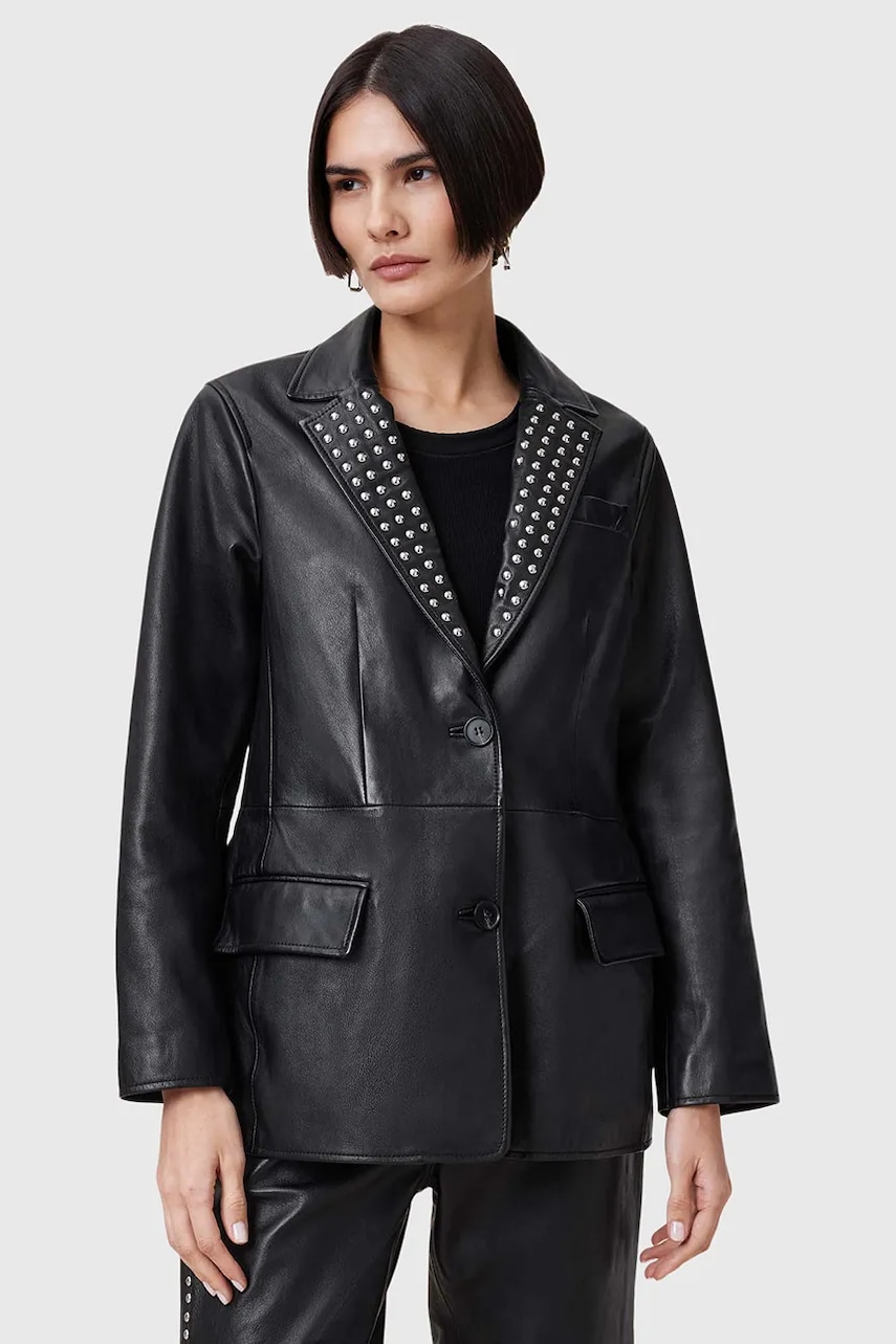 Δερμάτινο σακάκι AllSaints CORINNA χρώμα: μαύρο, W037LC