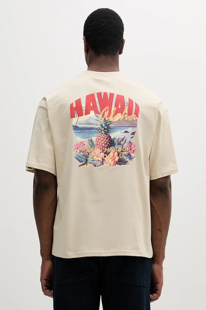 Βαμβακερό μπλουζάκι Alpha Industries Hawaii Aloha T BP ανδρικό, χρώμα: μπεζ, 156535
