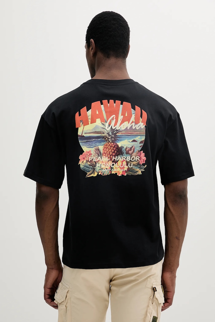 Βαμβακερό μπλουζάκι Alpha Industries Hawaii Aloha T BP ανδρικό, χρώμα: μαύρο, 156535