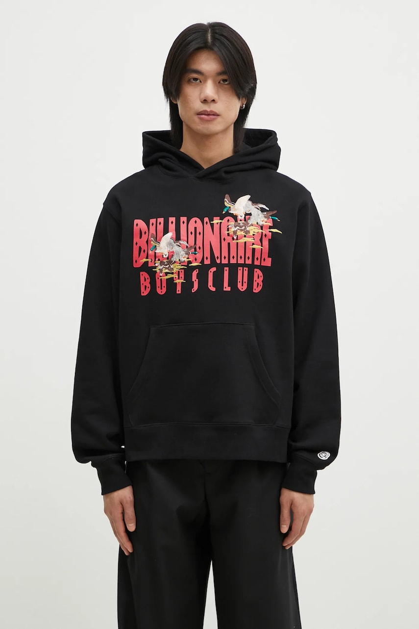 Βαμβακερή μπλούζα Billionaire Boys Club Duck Embroidered Straight Logo Popover χρώμα: μαύρο, με κουκούλα, B24450