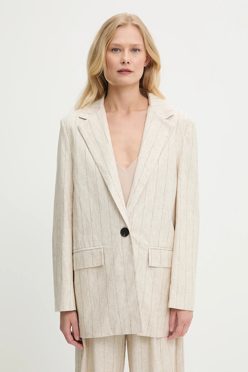 Blazer με μείγμα λινών Answear Lab χρώμα: μπεζ