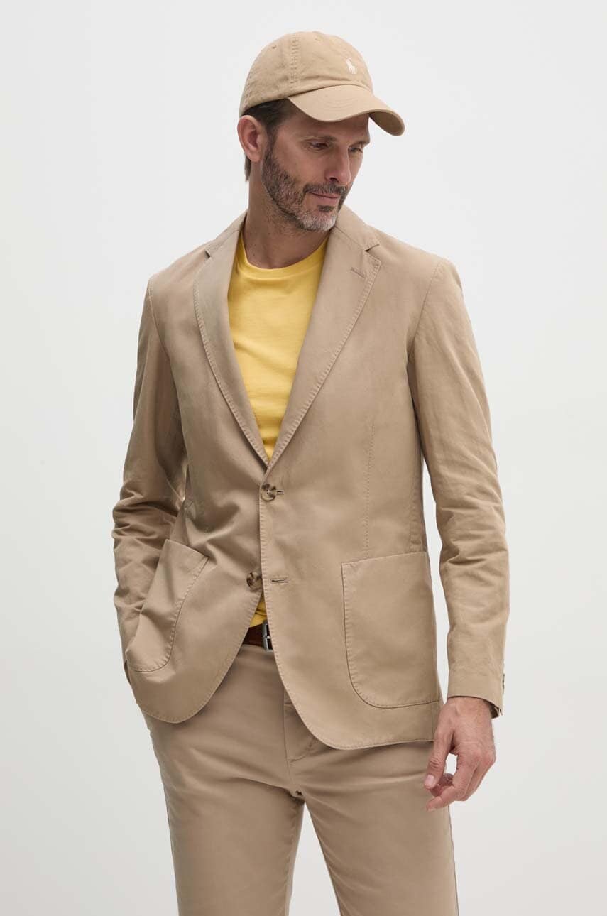Blazer με μείγμα λινών Tommy Hilfiger χρώμα: μπεζ, MW0MW35212