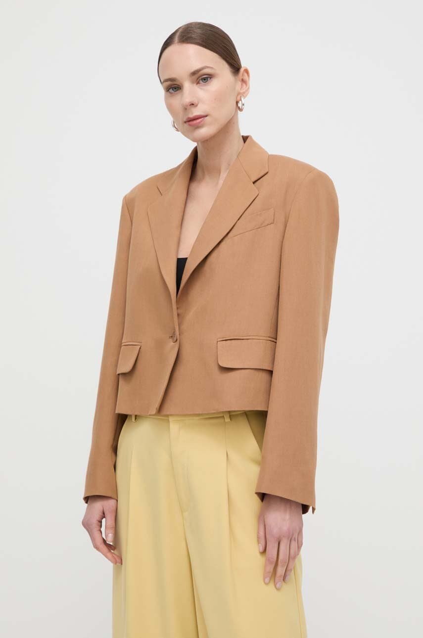 Blazer με μείγμα λινών Weekend Max Mara χρώμα: καφέ