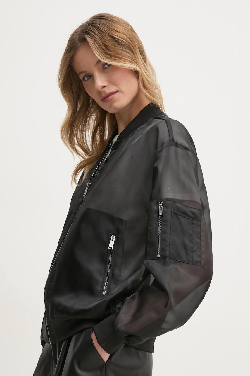 Μπουφάν bomber Dkny γυναικείο, χρώμα: μαύρο, P4JC7WA5