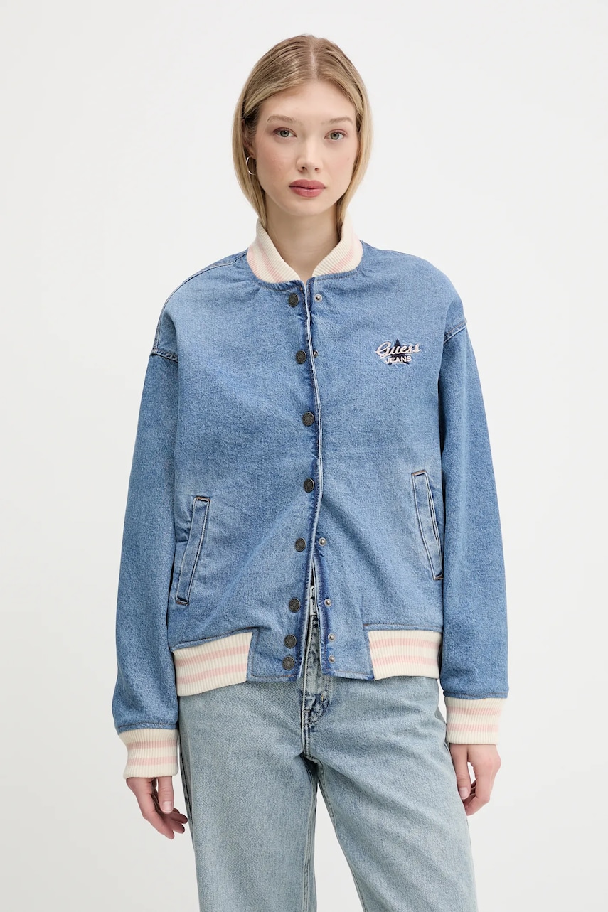 Τζιν μπουφάν bomber Guess Jeans χρώμα: μπλε, W5GN75 D5M4A