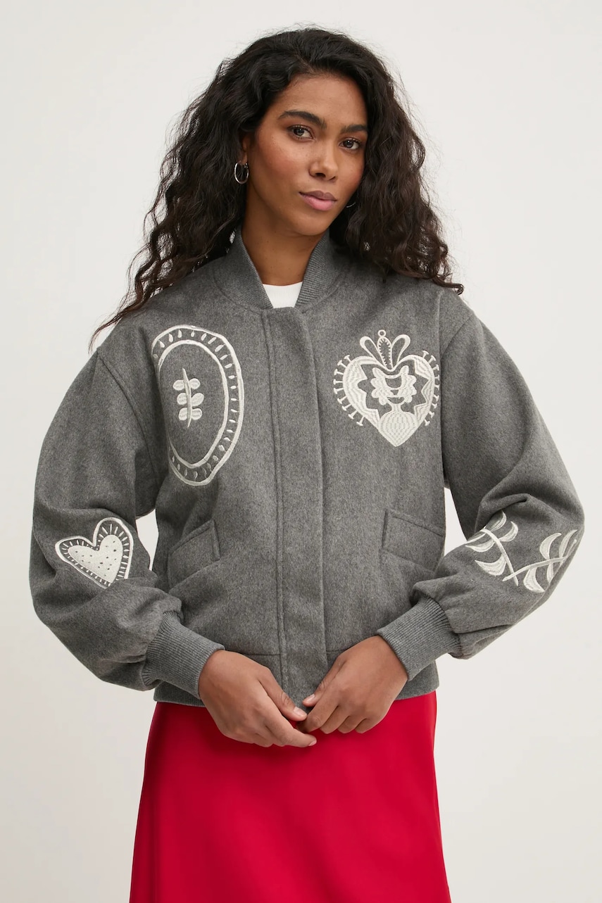 Bomber μπουφάν από μαλλί Never Fully Dressed Midnight Romance Bomber χρώμα: γκρι, NFDOU359