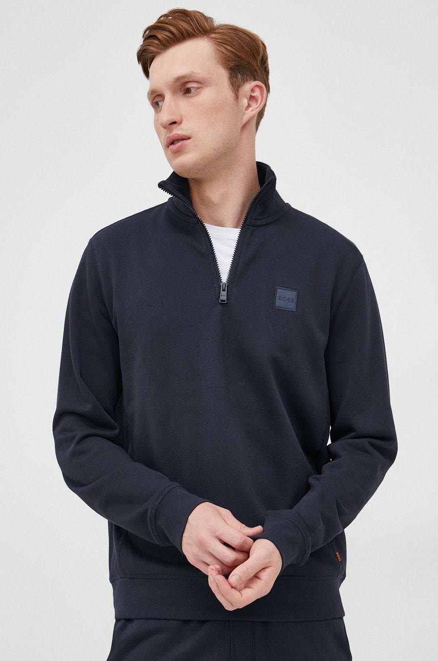Βαμβακερή μπλούζα BOSS BOSS CASUAL χρώμα: ναυτικό μπλε, με κουκούλα