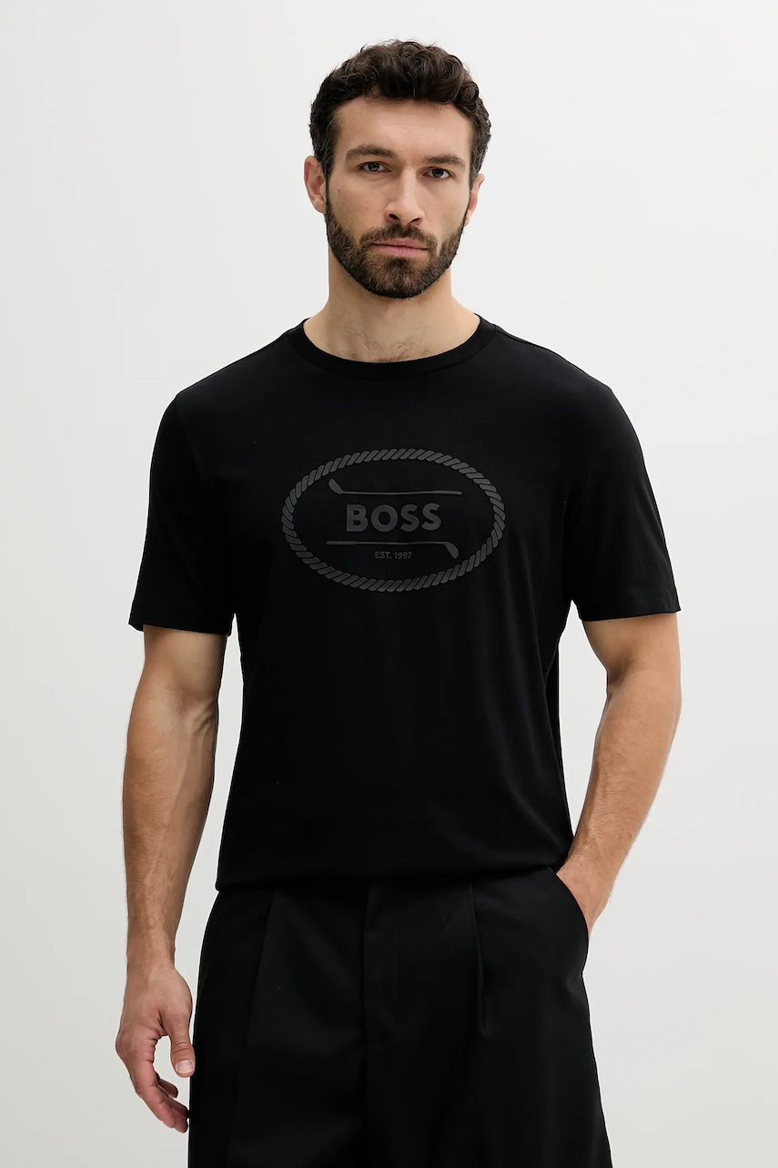 Βαμβακερό μπλουζάκι BOSS Green ανδρικό, χρώμα: μαύρο, 50537825