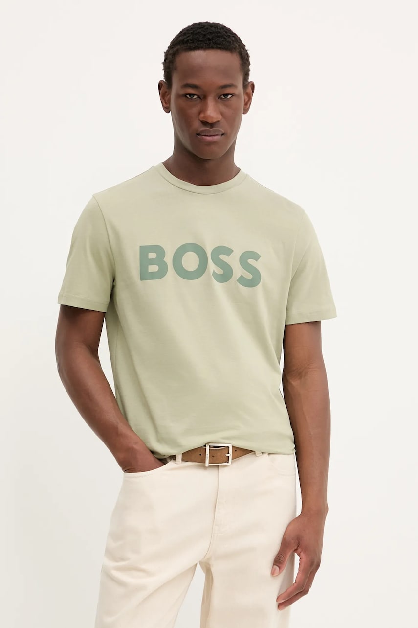 Βαμβακερό μπλουζάκι BOSS Orange BOSS ORANGE ανδρικά, χρώμα: μπεζ, 50481923