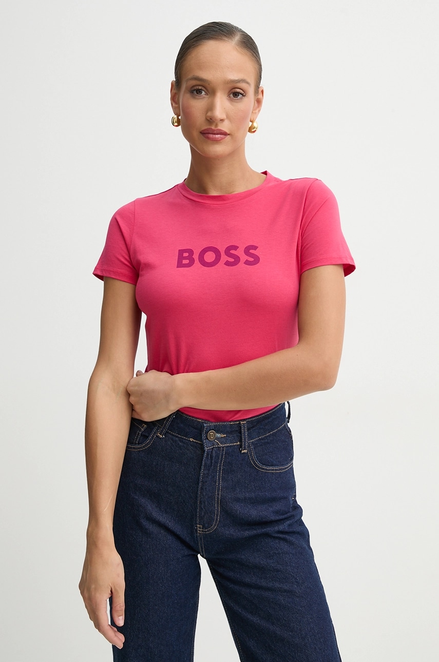 Βαμβακερό μπλουζάκι BOSS Orange BOSS ORANGE γυναικείο, χρώμα: ροζ, 50501139