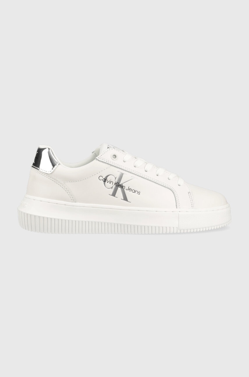 Δερμάτινα αθλητικά παπούτσια Calvin Klein Jeans CHUNKY CUPSOLE MONO CHUNKY CUPSOLE MONO LTH WN χρώμα: άσπρο, YW0YW01224 YW0YW01224