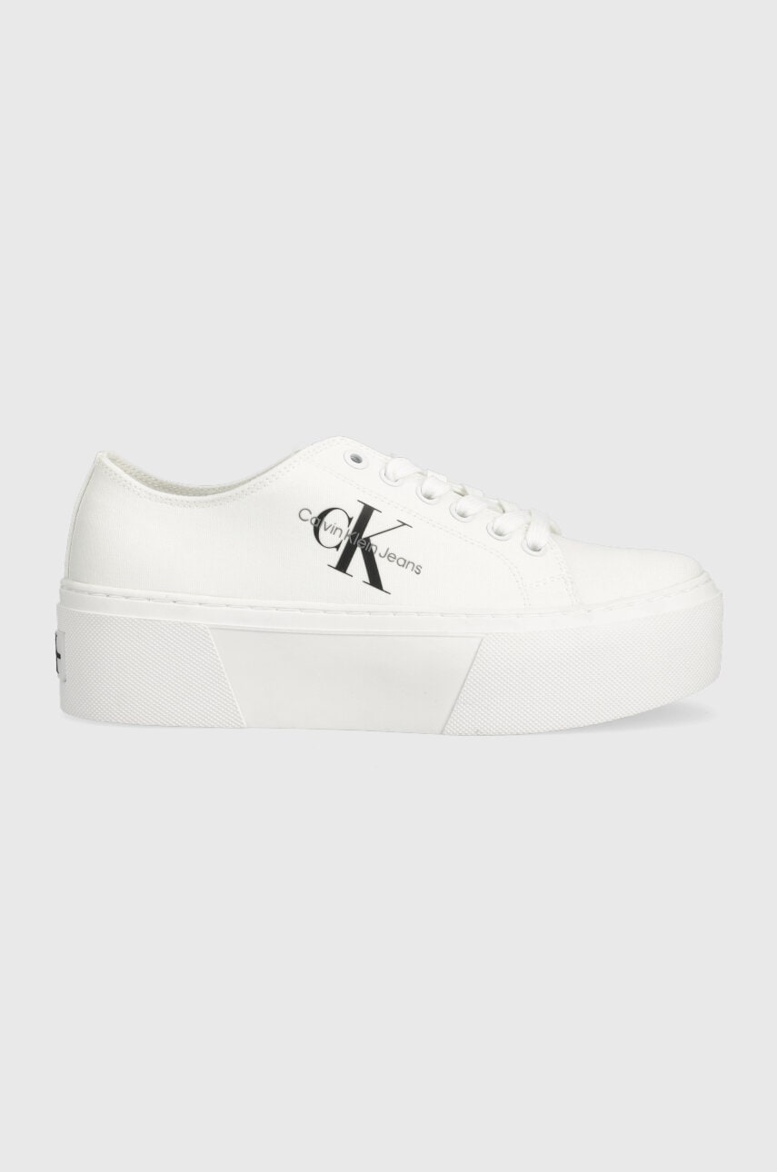 Πάνινα παπούτσια Calvin Klein Jeans FLATFORM+ CUPSOLE LOW TXT FLATFORM+ CUPSOLE LOW TXT χρώμα: άσπρο, YW0YW01033 YW0YW01033