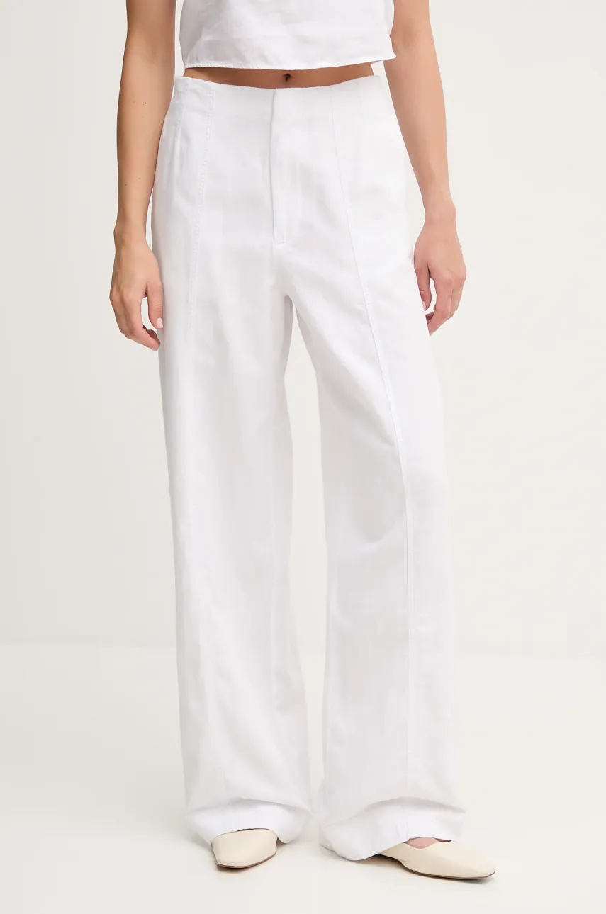 Παντελόνι με λινό μείγμα Calvin Klein Jeans χρώμα: άσπρο, J20J225340