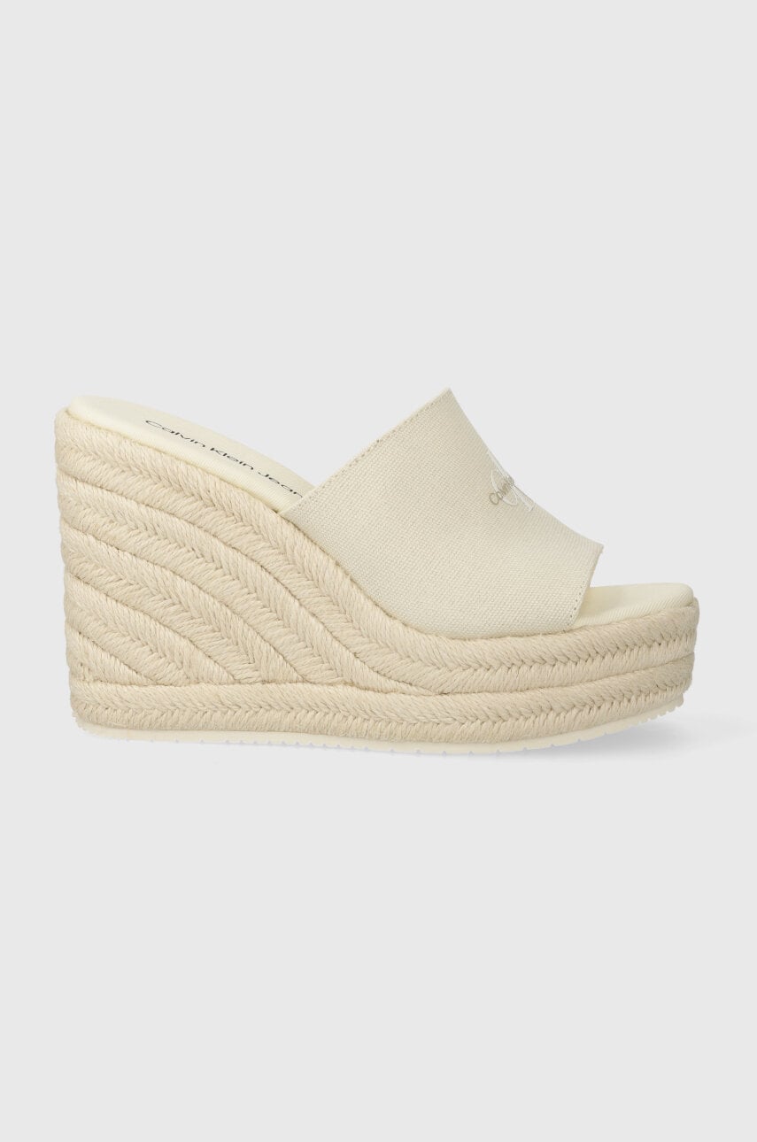Παντόφλες Calvin Klein Jeans SLIDE WEDGE ROPE SANDAL ML BTW SLIDE WEDGE ROPE SANDAL ML BTW χρώμα: μπεζ YW0YW01356