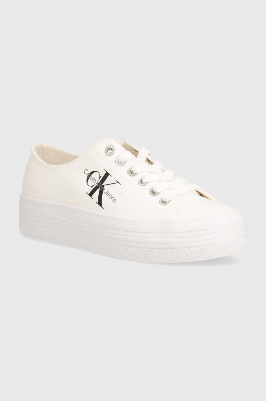 Πάνινα παπούτσια Calvin Klein Jeans VULC FLATFORM ESSENTIAL MONO VULC FLATFORM ESSENTIAL MONO χρώμα: άσπρο, YW0YW01030 YW0YW01030