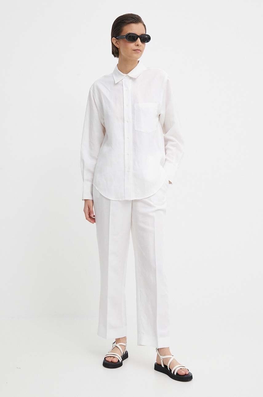 Παντελόνι με λινό μείγμα Calvin Klein χρώμα: άσπρο, K20K206695