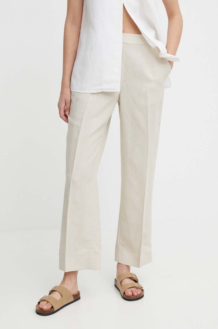 Παντελόνι με λινό μείγμα Calvin Klein χρώμα: μπεζ, K20K206695