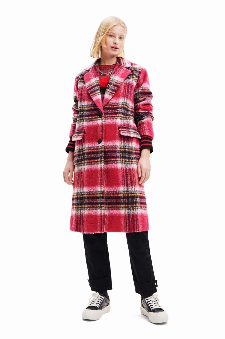 Παλτό Desigual 23WWEWAD WOMAN WOVEN OVERCOAT χρώμα: ροζ