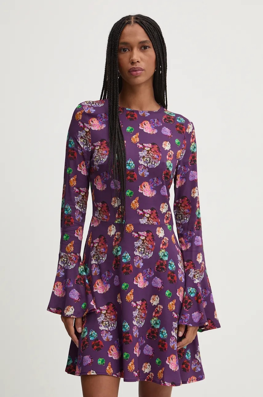 Φόρεμα Desigual FLOWER SCRIBB χρώμα: μοβ, 24WWVW16