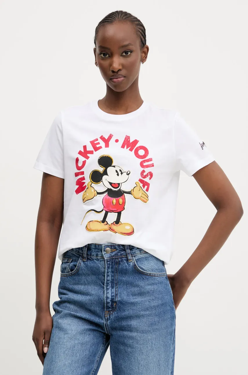 Βαμβακερό μπλουζάκι Desigual MICKEY MOUSE γυναικείο, χρώμα: άσπρο, 25SWTKAI