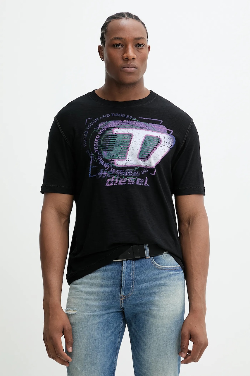 Βαμβακερό μπλουζάκι Diesel T-ADJUST-R11 T-SHIRT ανδρικό, χρώμα: μαύρο, A16430.0QKAP