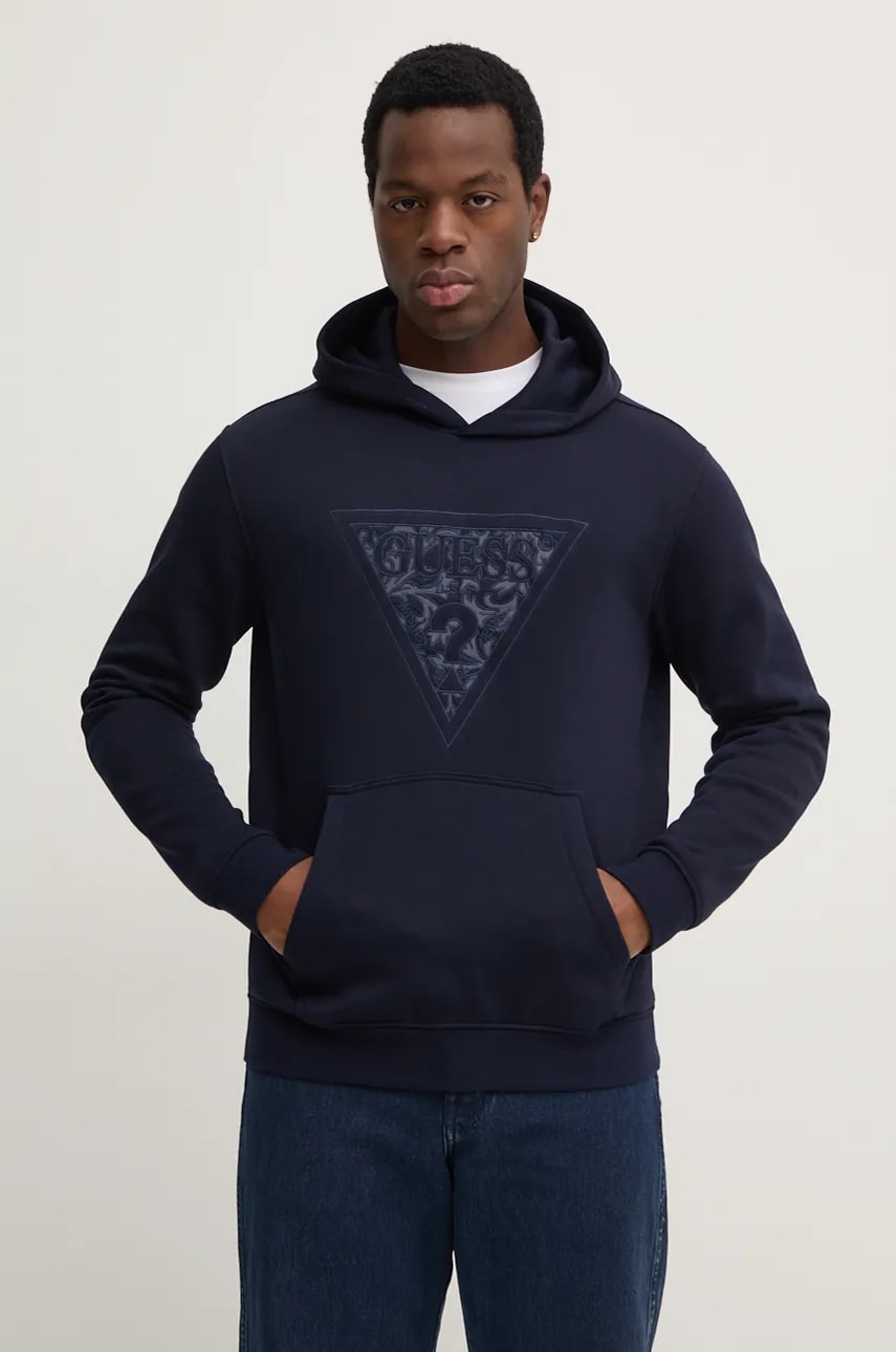 Μπλούζα Guess EMBROIDERED χρώμα: ναυτικό μπλε, με κουκούλα, M4BQ25.K9Z21