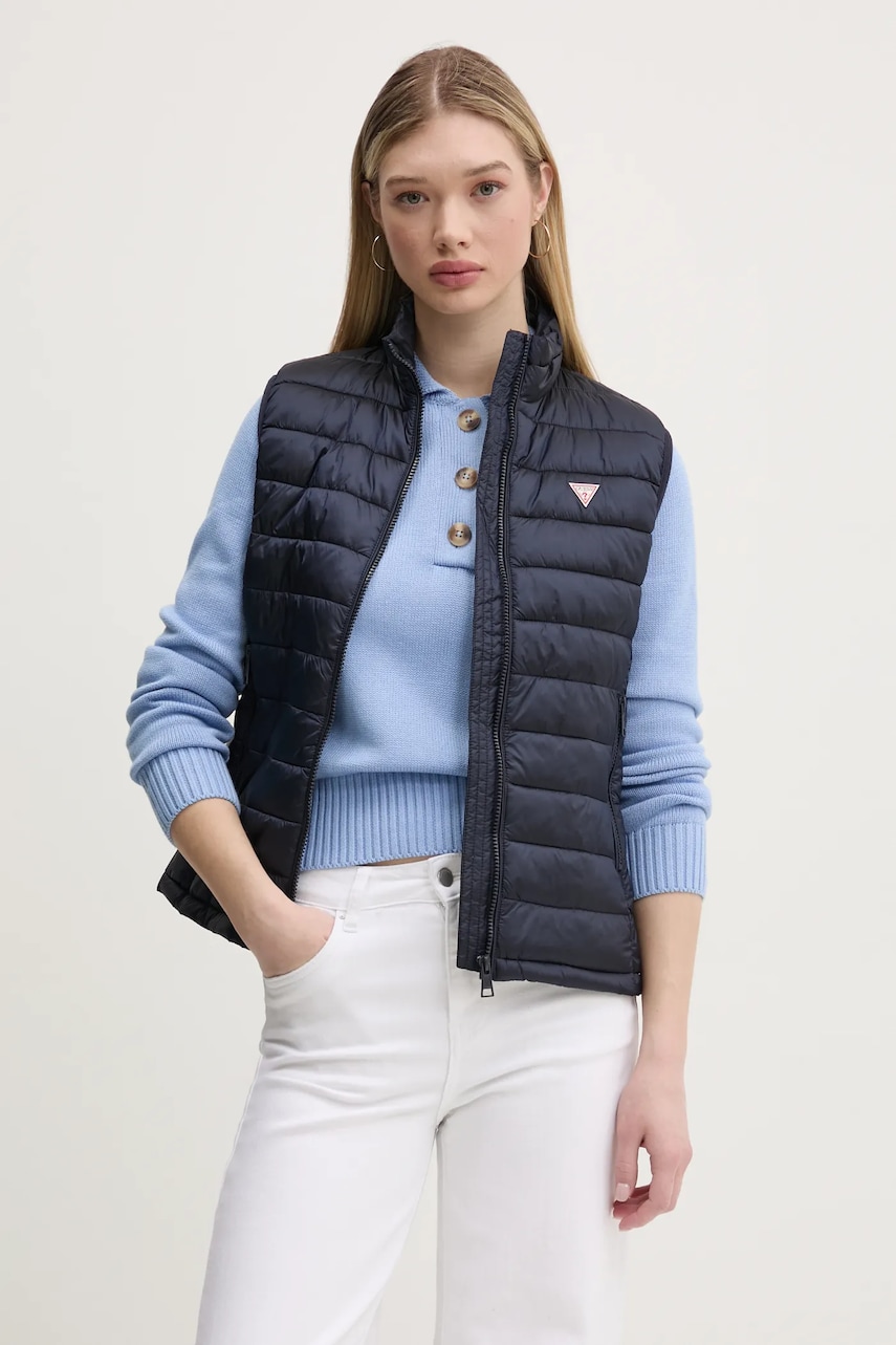 Αμάνικο μπουφάν Guess Jeans χρώμα: ναυτικό μπλε, W5RN55 WHAB2