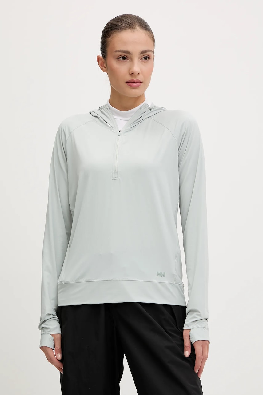 Αθλητική μπλούζα Helly Hansen Shine Solen χρώμα: τιρκουάζ, με κουκούλα, 49576