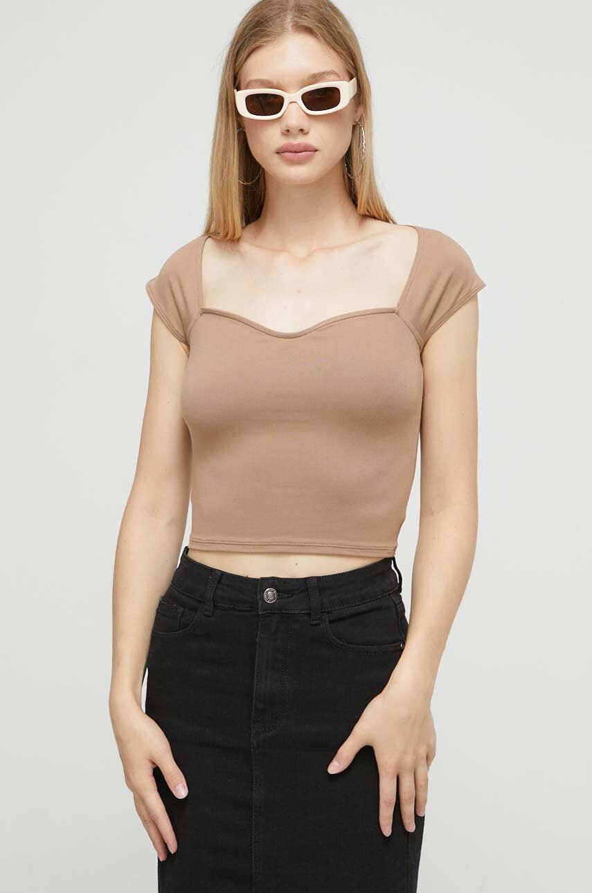 Μπλουζάκι Hollister Co. χρώμα: μπεζ