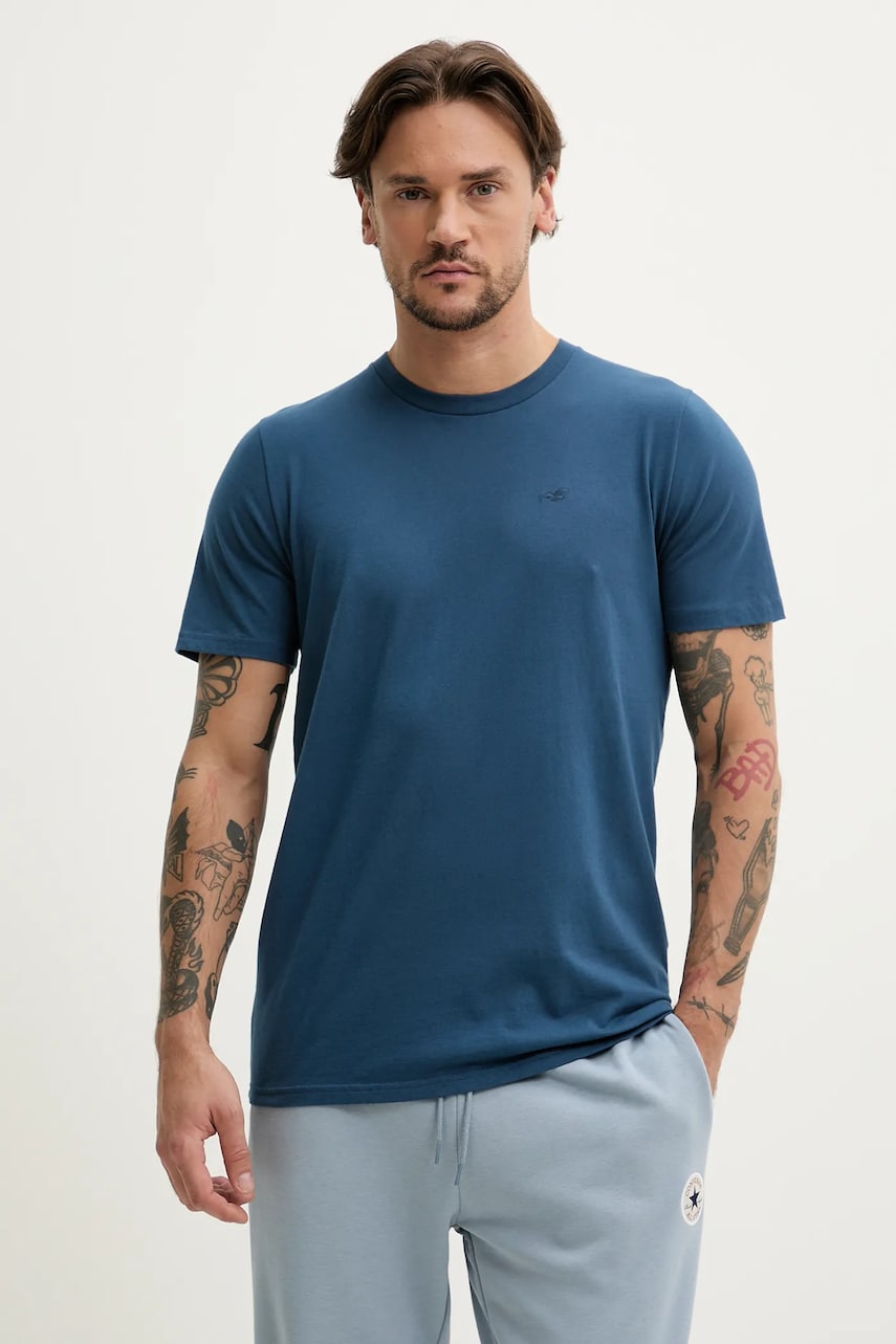 Βαμβακερό μπλουζάκι Hollister Co. ανδρικό, χρώμα: ναυτικό μπλε, KI324-5149