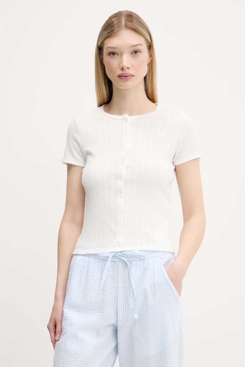 Μπλουζάκι Hollister Co. χρώμα: άσπρο, KI339-5187