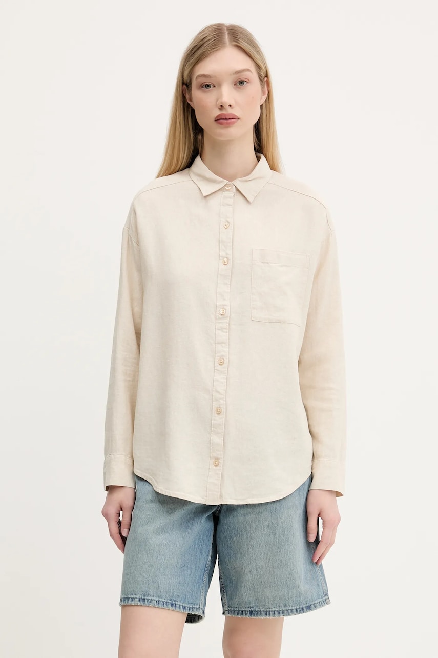 Πουκάμισο από λινό Hollister Co. χρώμα: μπεζ, KI340-5055