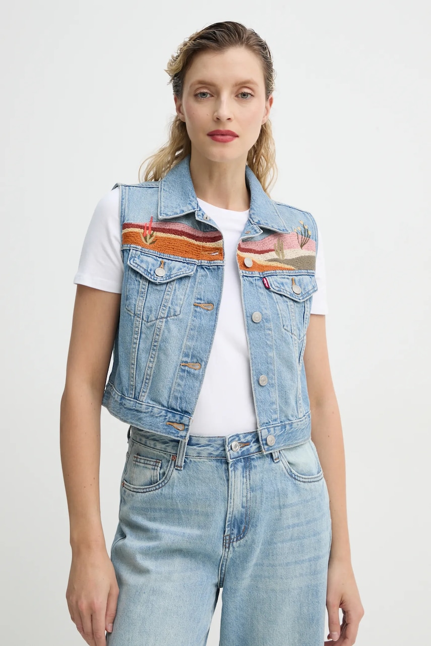 Αμάνικο μπουφάν Levi's EMBROIDERED XS VEST χρώμα: μπλε, 002A7