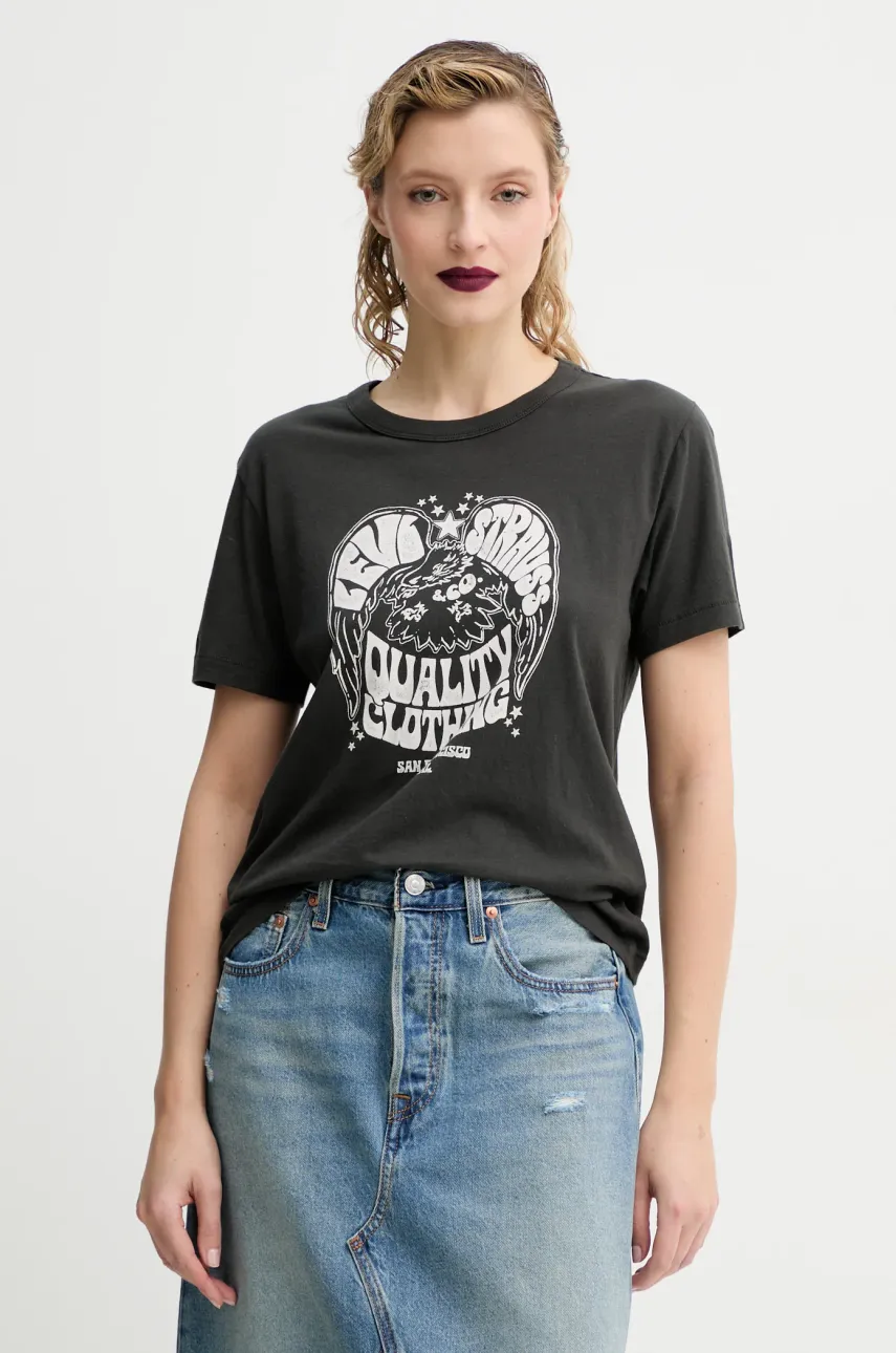 Βαμβακερό μπλουζάκι Levi's GRAPHIC ICONIC TEE γυναικείο, χρώμα: μαύρο, A8802