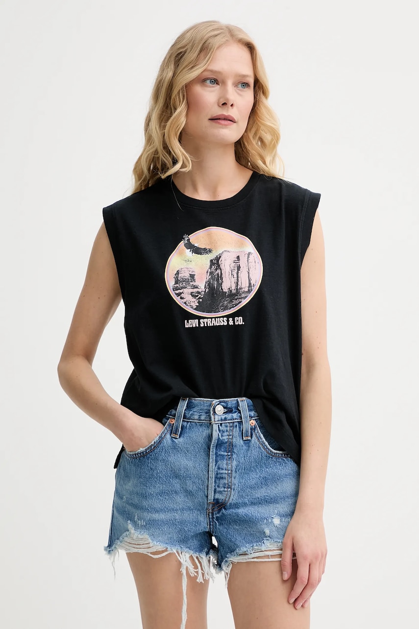 Βαμβακερό τοπ Levi's GR BOXY TANK χρώμα: γκρι, 001MW