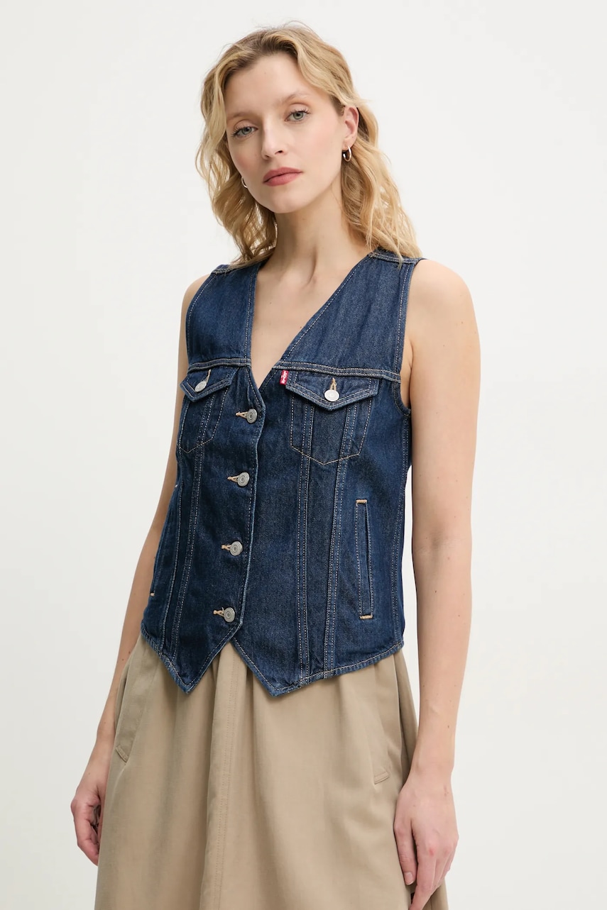 Γιλέκο τζιν Levi's LOOSE VEST H125 χρώμα: ναυτικό μπλε, 001T9