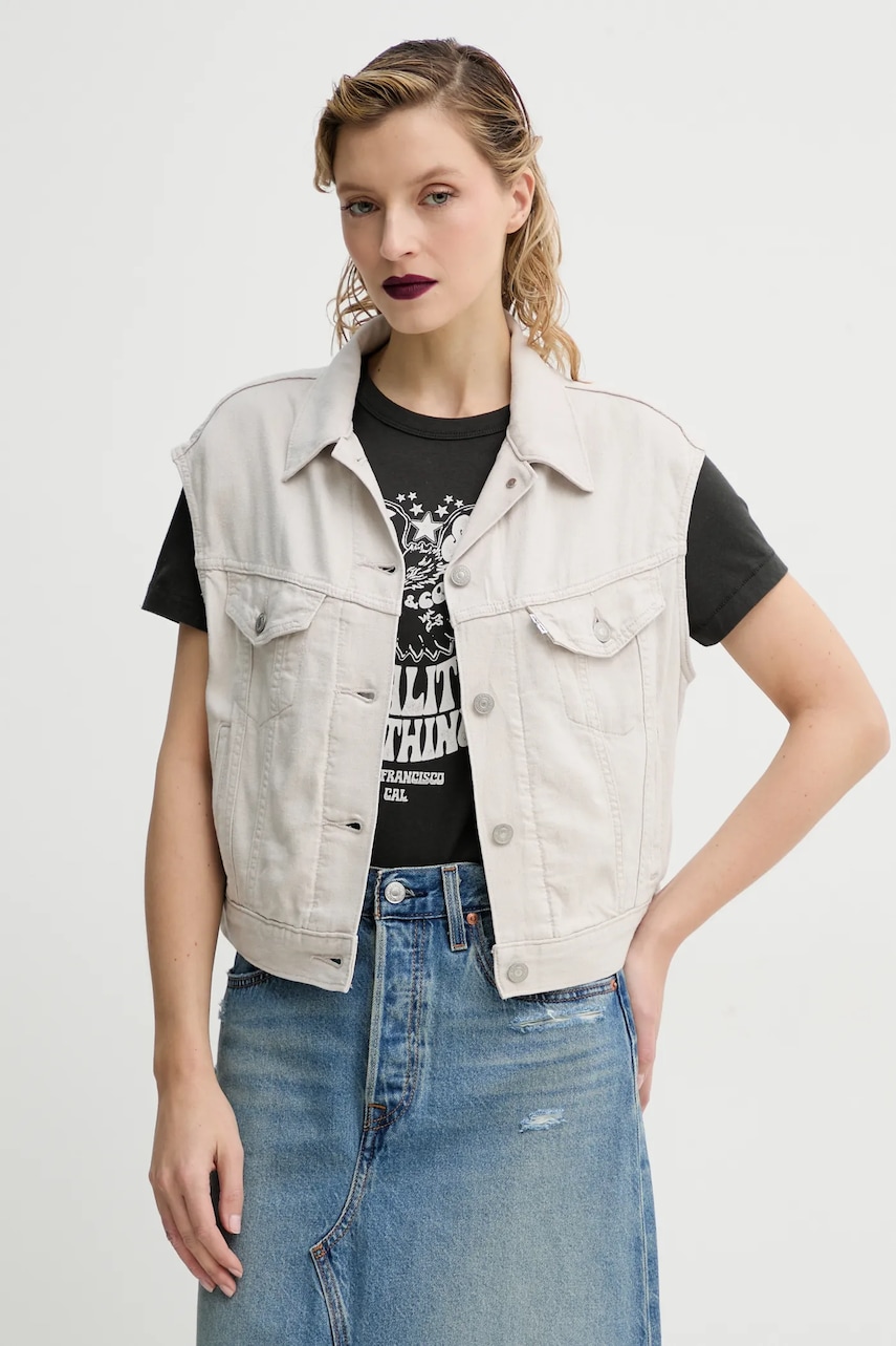Αμάνικο μπουφάν Levi's SHRUNKEN 90S VEST χρώμα: μπεζ, 001W2