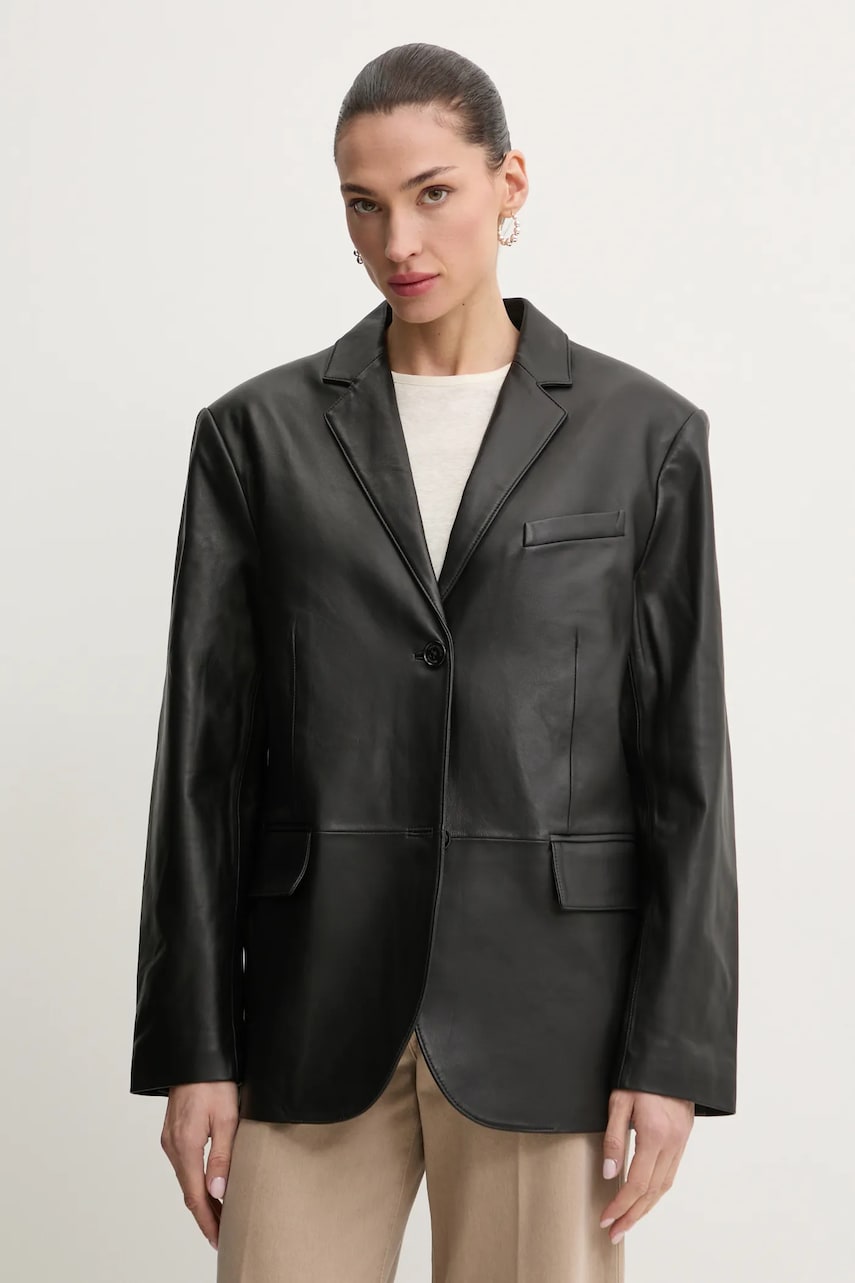 Δερμάτινο σακάκι MICHAEL Michael Kors χρώμα: μαύρο, MF41098FAF