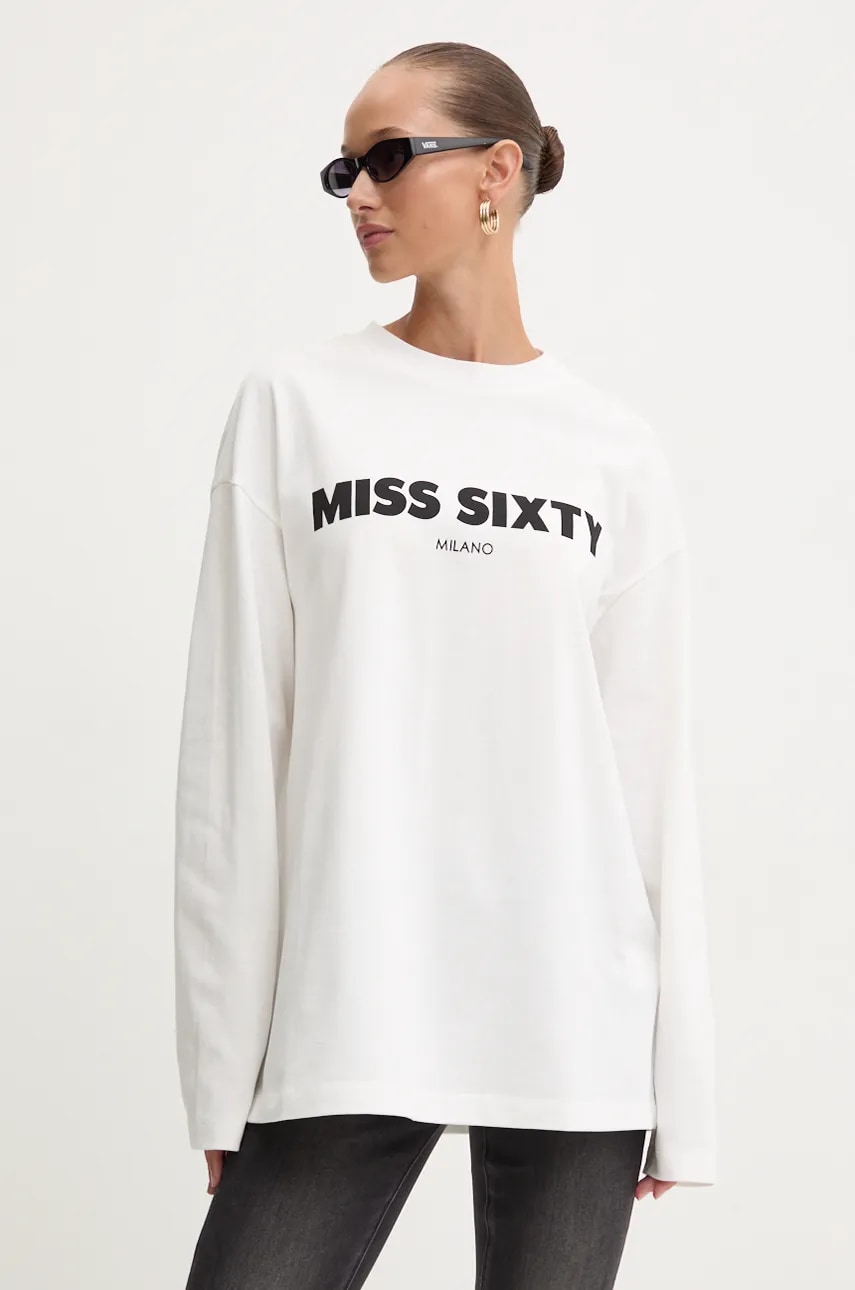 Βαμβακερή μπλούζα με μακριά μανίκια Miss Sixty χρώμα: άσπρο, 6L3SJ3770000
