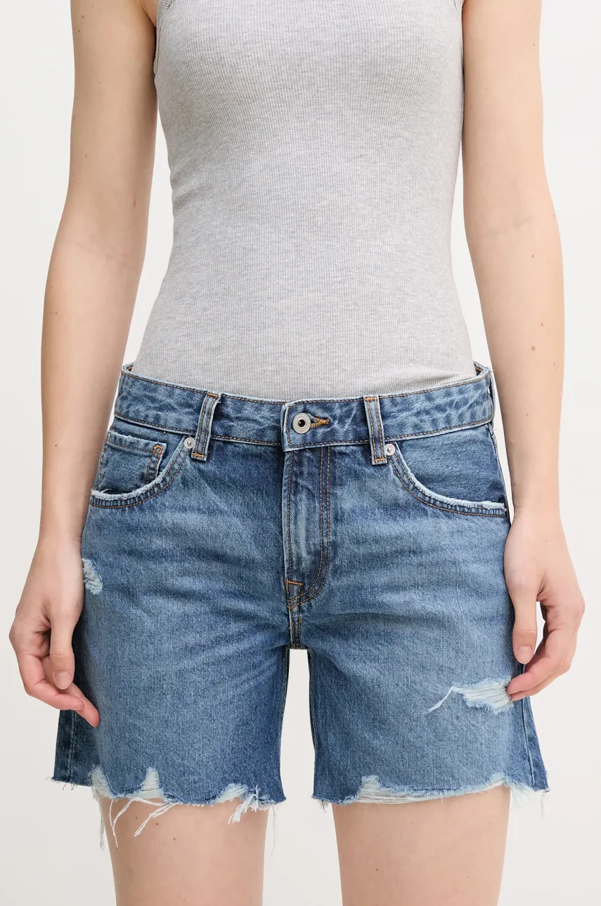 Βαμβακερό τζιν σορτς Pepe Jeans REGULAR SHORT MW DISTRESSED χρώμα: μπλε, PL801186EE6